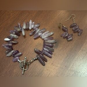 Amethyst Stick Beads Toggle 8 In Bracelet With Matching Fish Hook Earrings